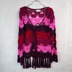 Cach"e Multicolor Crochet Fringe Sweater Size Medium